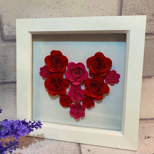 Paper Flower Heart Box Frame Red and Pink